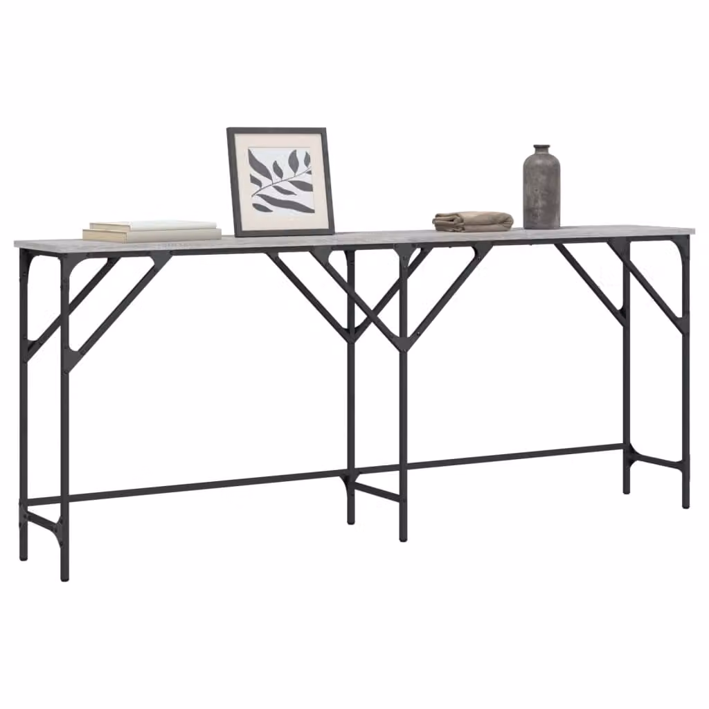 vidaXL Tavolo Consolle in Legno e Metallo Grigio, L: 180 cm, P: 29 cm, H: 75 cm