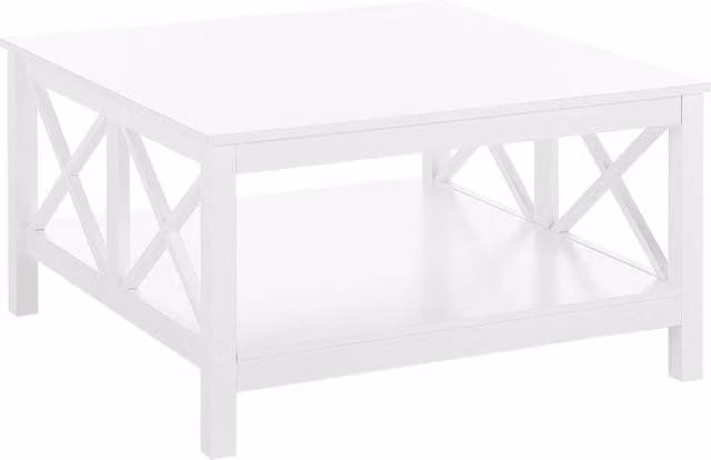 Tavolino da Caffè Quadrato Beliani Bianco con 2 Piani d'Appoggio in Stile Boho L: 80 cm, P: 45 cm, H: 40 cm