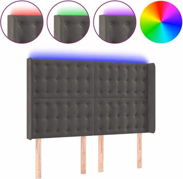 Testata del letto con illuminazione LED e porta di ricarica USB in velluto grigio, L: 147 cm, P: 16 cm, H: 118/128 cm – 1