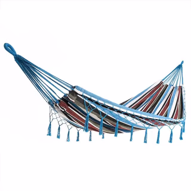 Amaca Detex con frange in stile boho blu a righe, portata fino a 300 kg, L: 320 cm, P: 150 cm