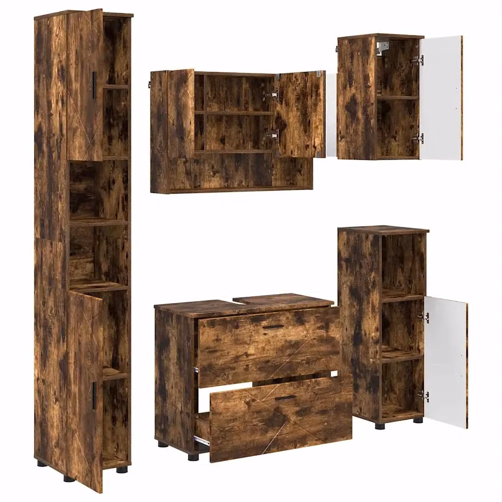 Set di mobili per il bagno moderno vidaXL in 5 pezzi colore marrone con finitura opaca L/P/H: 35 x 30 x 192 cm – 2