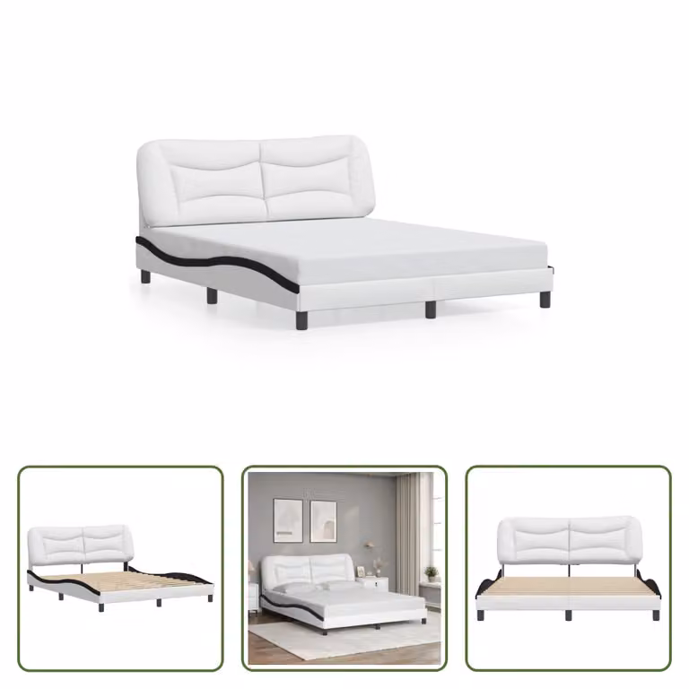 The Living Store Struttura letto con testiera bianca e nera 160x200 cm in ecopelle