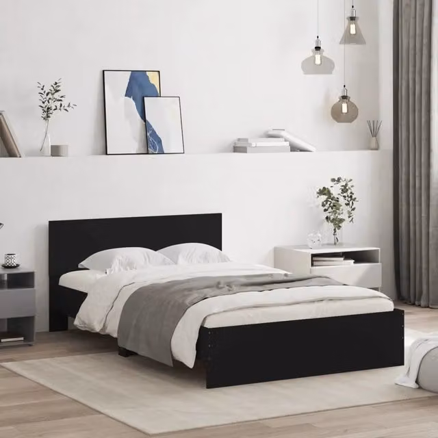 Giroletto con Testiera-Struttura Letto con testiera Nero 120x190 cm