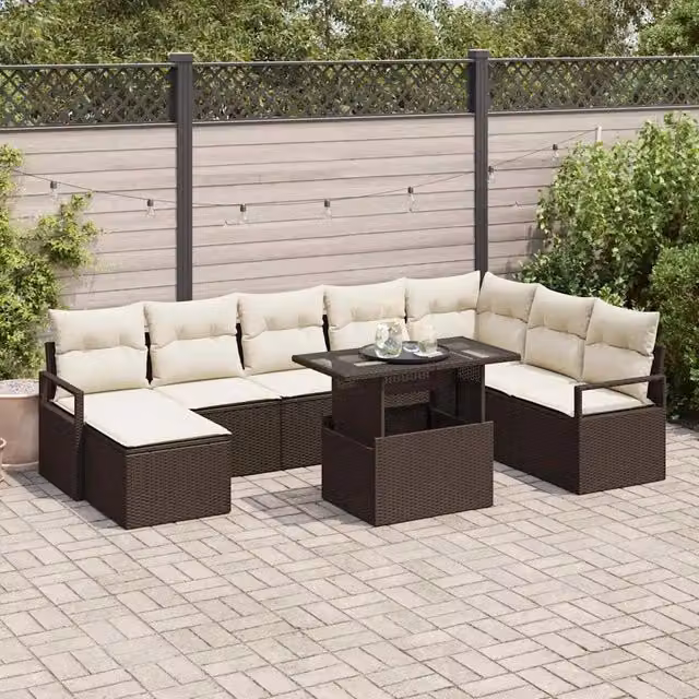 Set Divano da Giardino 9 pz Marrone e Crema polyrattan 3348874