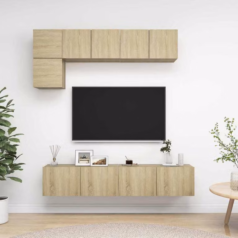 Set di mobili TV da soggiorno vidaXL composto da 5 pezzi in legno multistrato e MDF, stile moderno, colore beige e marrone