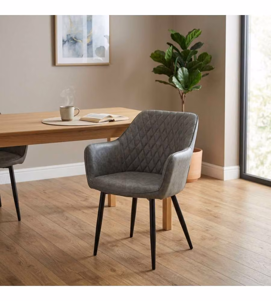Poltrona Sindy Cosma in ecopelle grigia con struttura in metallo, stile moderno, L: 60 cm, P: 56 cm, H: 87 cm – 1