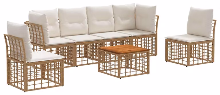 Set di divani da esterno 7 pcs Naturale e Bianco Crema