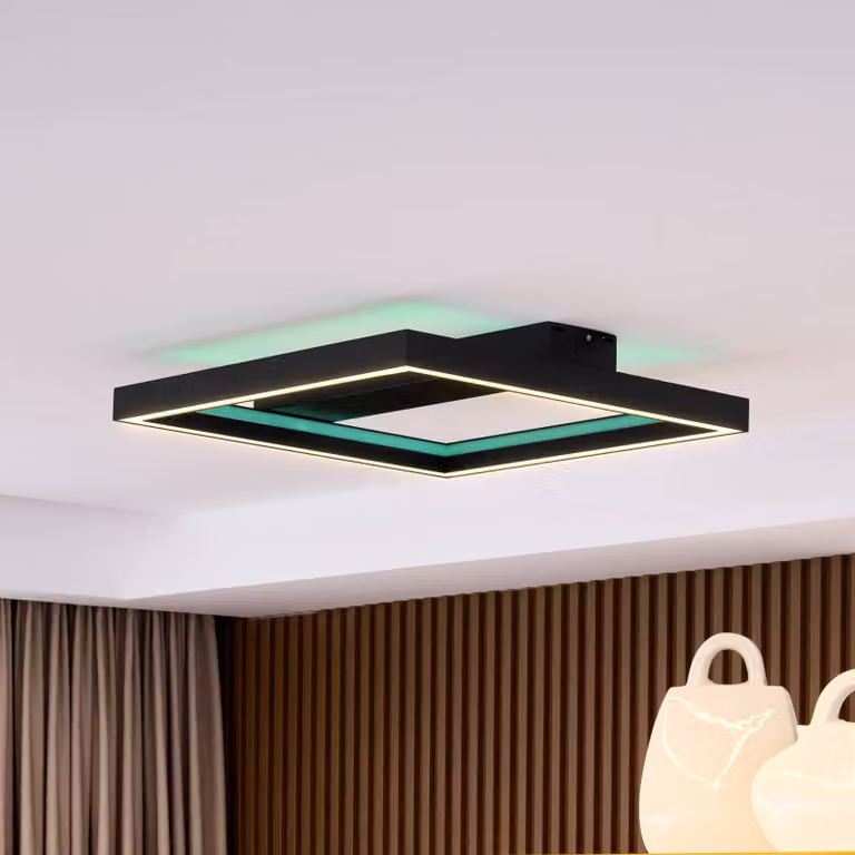 Plafoniera smart Tjado Lucande, dimmerabile, Nero, Soggiorno / Sala da pranzo, Metallo, Moderno