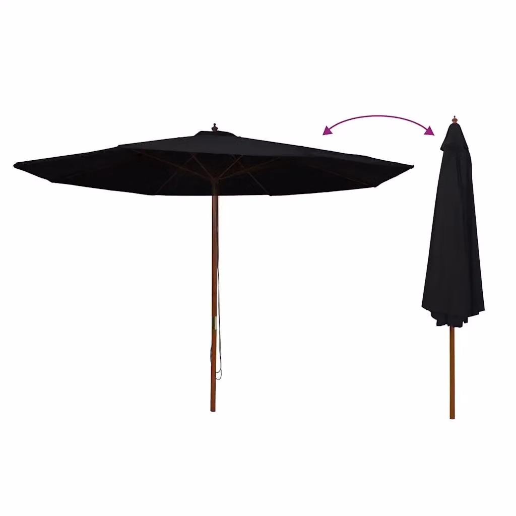 Ombrellone da giardino DESIGN IN con palo in legno e copertura in poliestere nero, diametro 350 cm – 2
