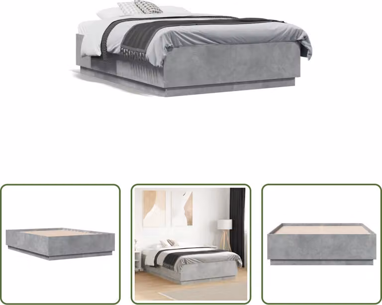 The Living Store Struttura per letto in cemento grigio 120x190 cm Materiale a base di legno