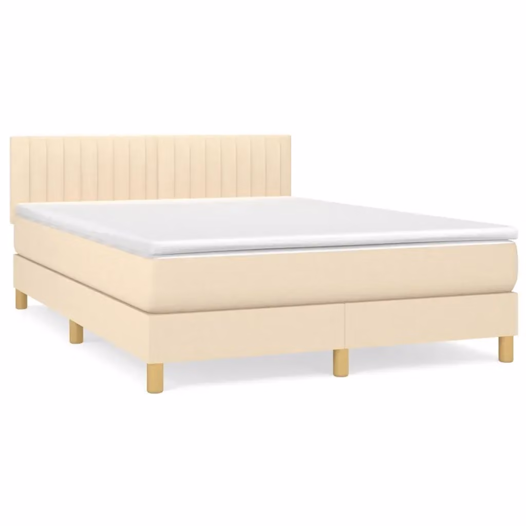 Letto Ibrido vidaXL con Struttura Imbottita e Materasso a Molle in Tessuto Beige e Bianco L/P: 140 x 190 cm – 2