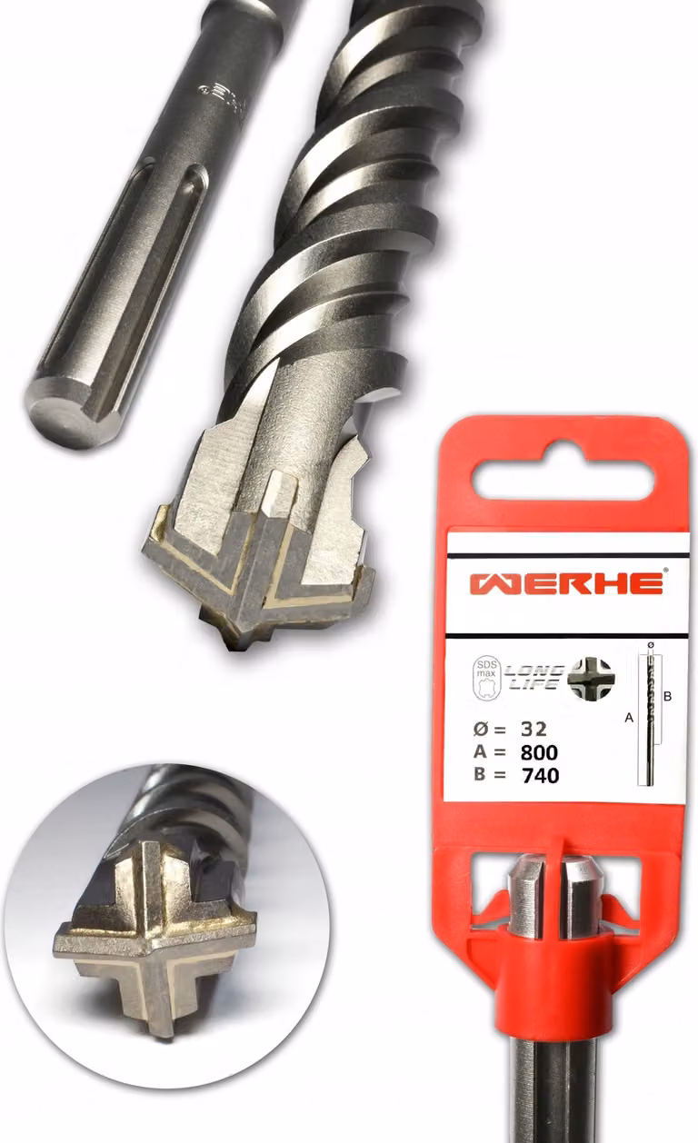 WERHE SDS MAX punta a croce per calcestruzzo 32x800 mm