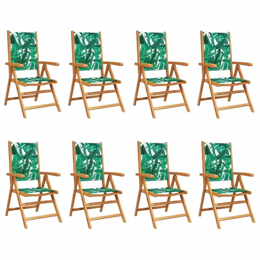 Set di 8 sedie pieghevoli reclinabili vidaXL in legno di acacia oliato e tessuto verde resistente ai raggi UV con braccioli – 2