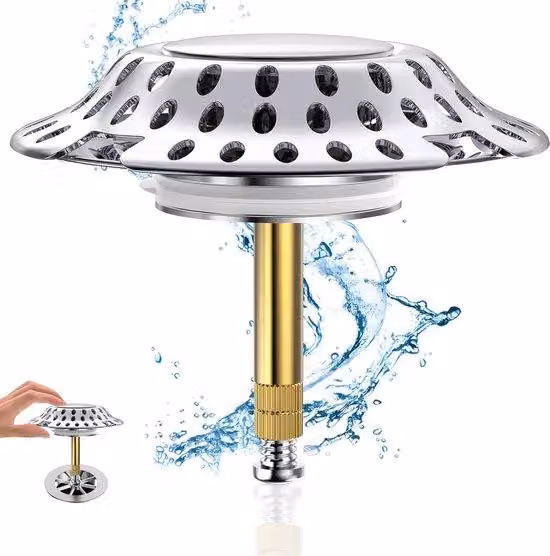 Filtro per capelli a doppia funzione, sifone a doppia funzione 2 in 1, filtro per capelli per vasca da bagno, in ottone cromato con doppio filtro a tenuta stagna, filtro per capelli anti-intasamento