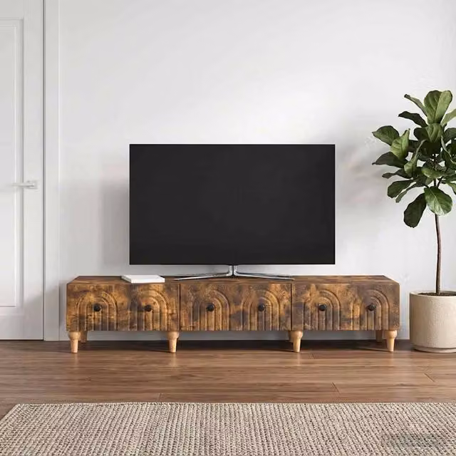 Mobile TV moderno vidaXL in legno Rovere Fumo marrone L: 147 cm, P: 34,5 cm, H: 30 cm