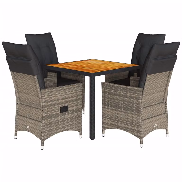 Set da Pranzo da Giardino 5 pz con Cuscini in Polyrattan Grigio