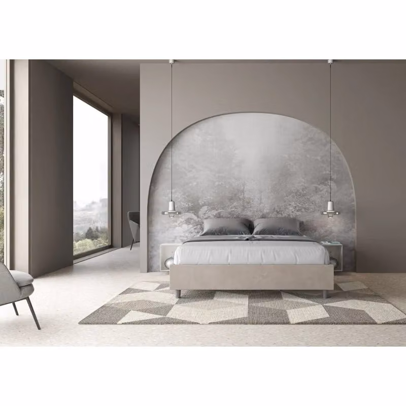 Letto matrimoniale con contenitore Azelia Ityhome in microfibra colore sabbia – 2