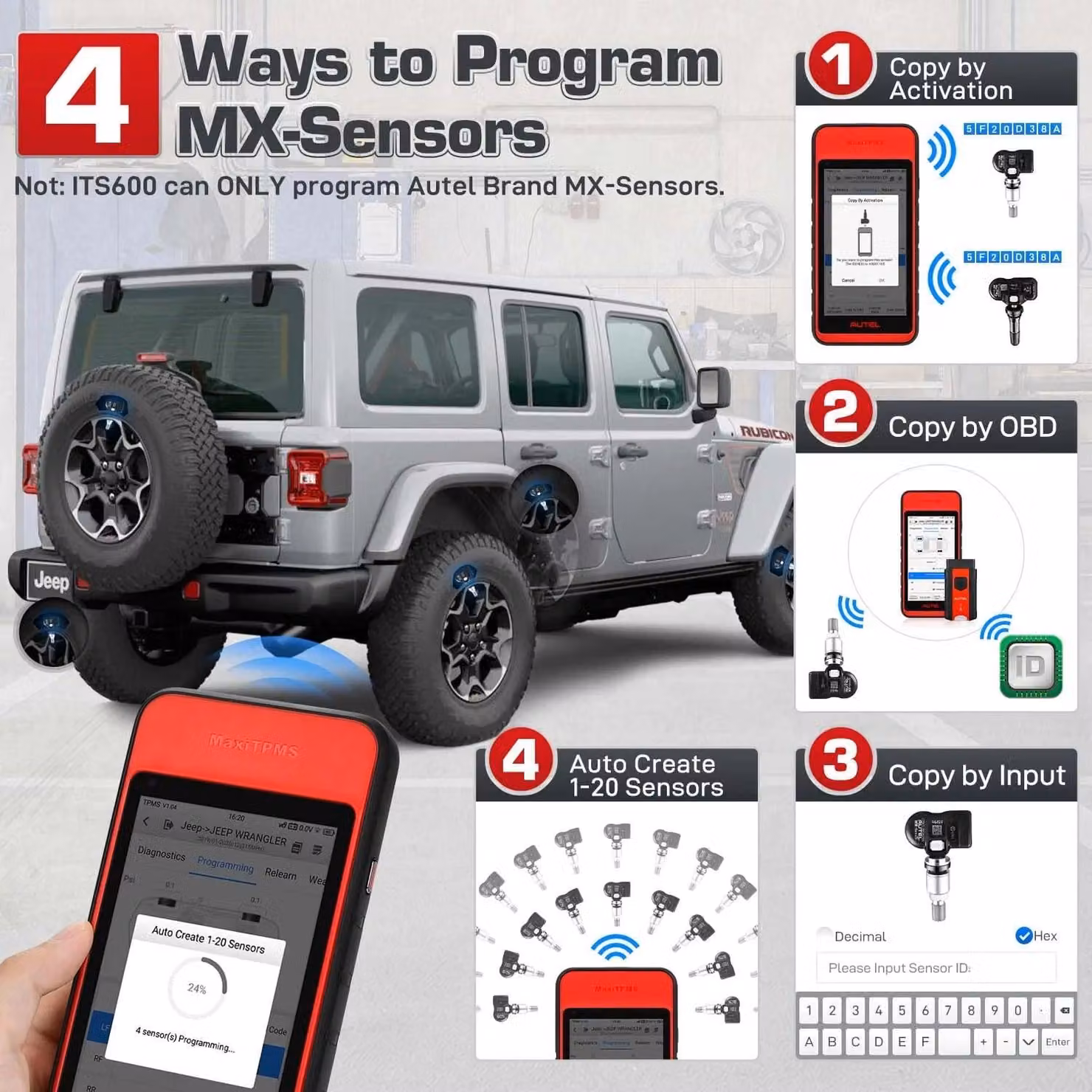 TPMS-Tool - Tester per sensori di pressione pneumatici - Stazione diagnostica - Programmatore di sensori - Schermo touchscreen a colori da 5,5 pollici