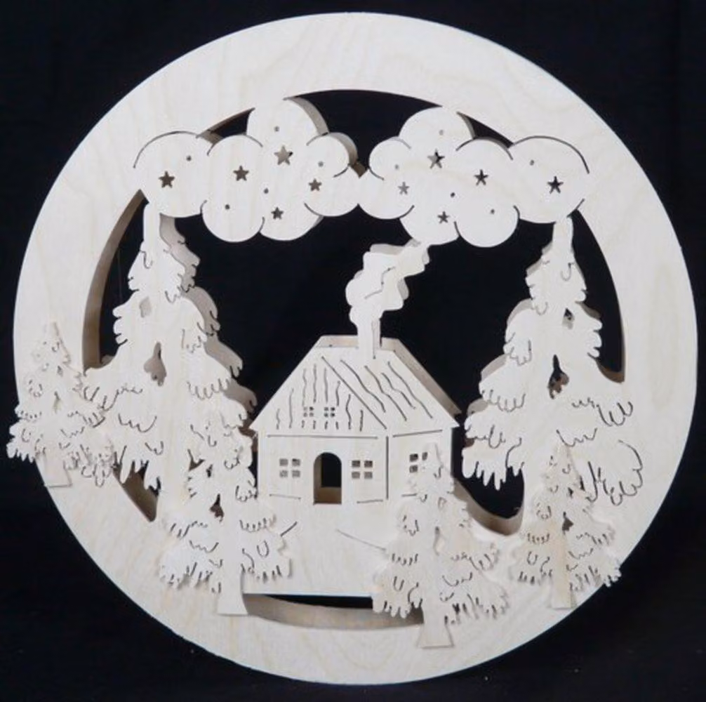 Pannello decorativo per finestre con motivo di casa e illuminazione. Dimensioni: 32x32x4 cm. Nuovo