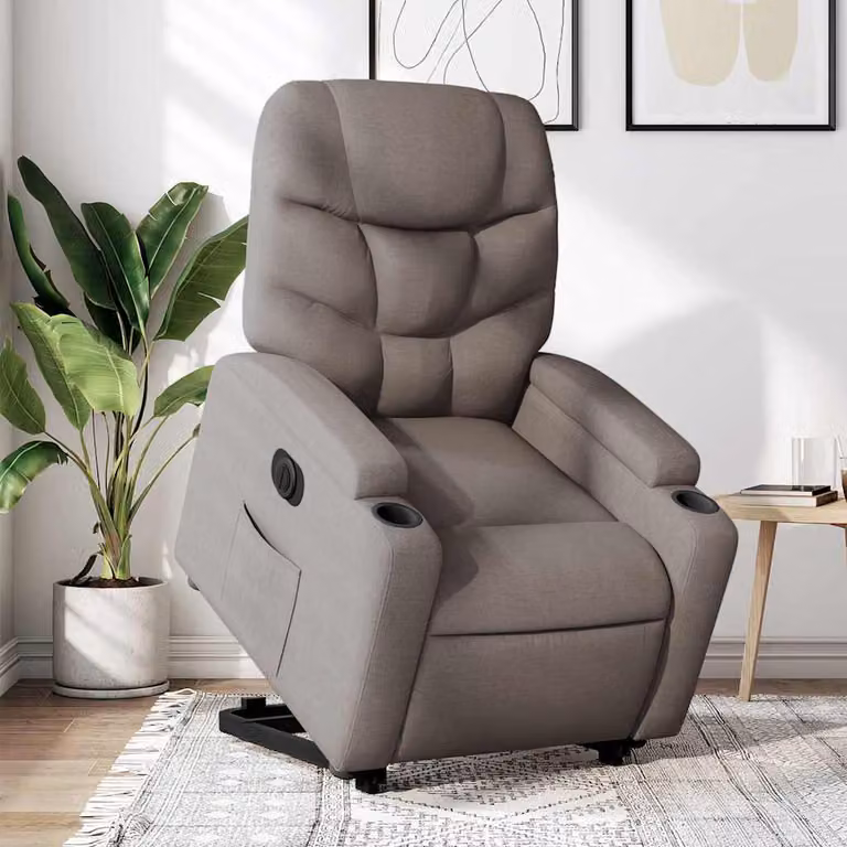 Poltrona Alzapersona Reclinabile Elettrica vidaXL in Tessuto Beige e Grigio con Supporto per la Seduta e Braccioli