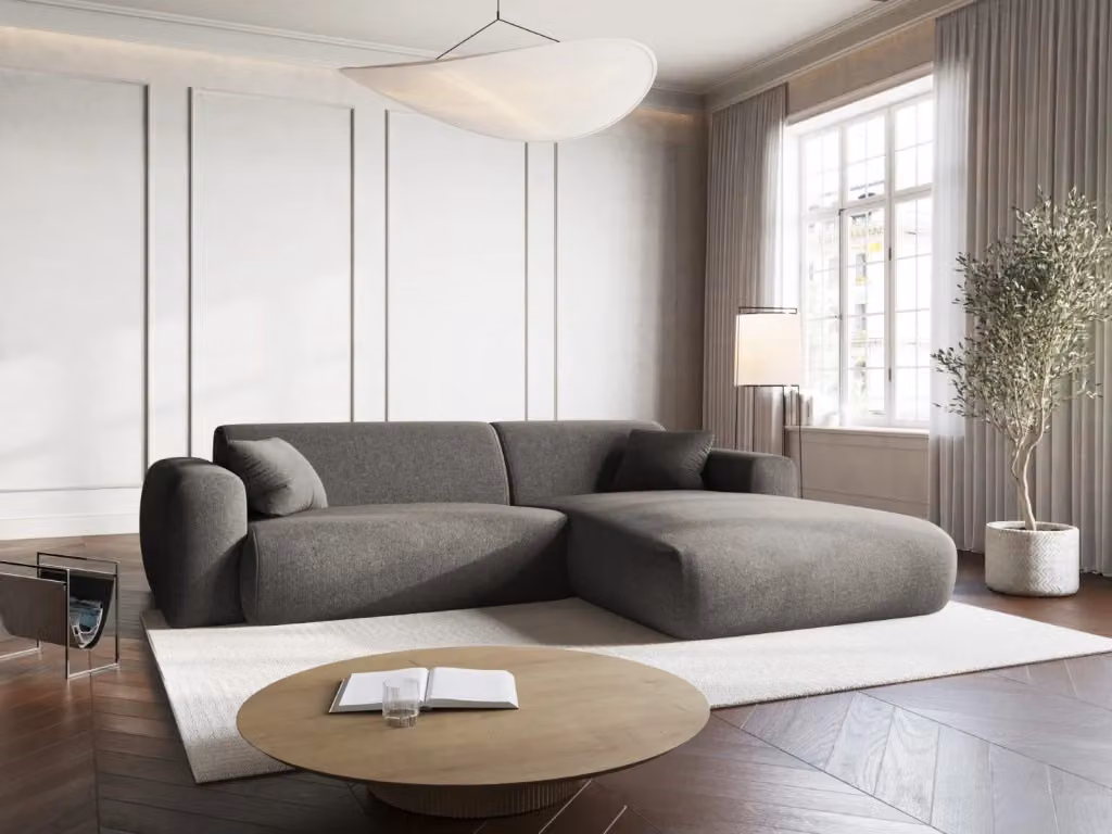 Divano angolare destro Nolio Cosmopolitan Design a 4 posti in ciniglia grigio L: 235 cm, P: 104 cm, H: 72 cm – 2