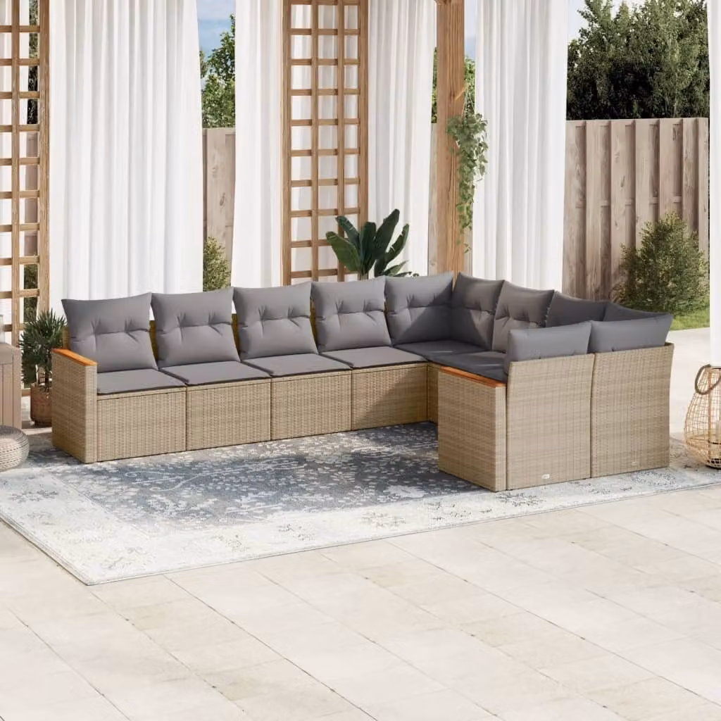 Maison Exclusive - Set Divano da Giardino 9 pz con Cuscini Beige Misto Polyrattan