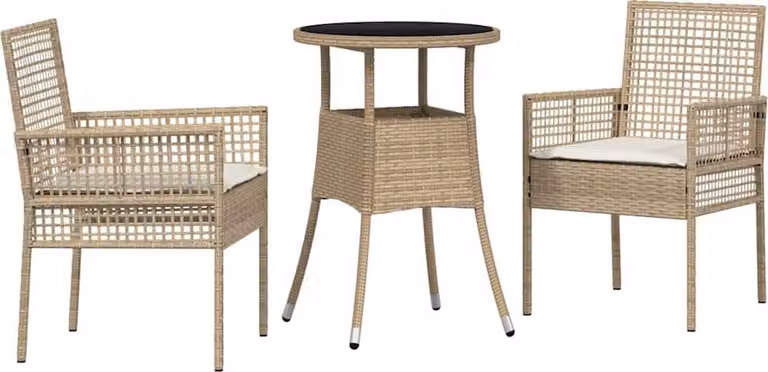 Set da Pranzo per Giardino 3 pcs Beige polyrattan