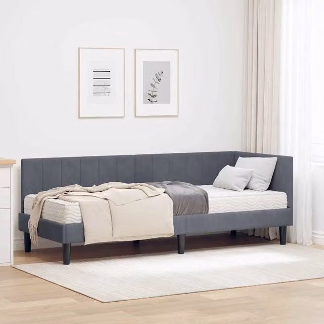 Struttura Letto Angolare con Materasso 2 pz Grigio Scuro 3393879