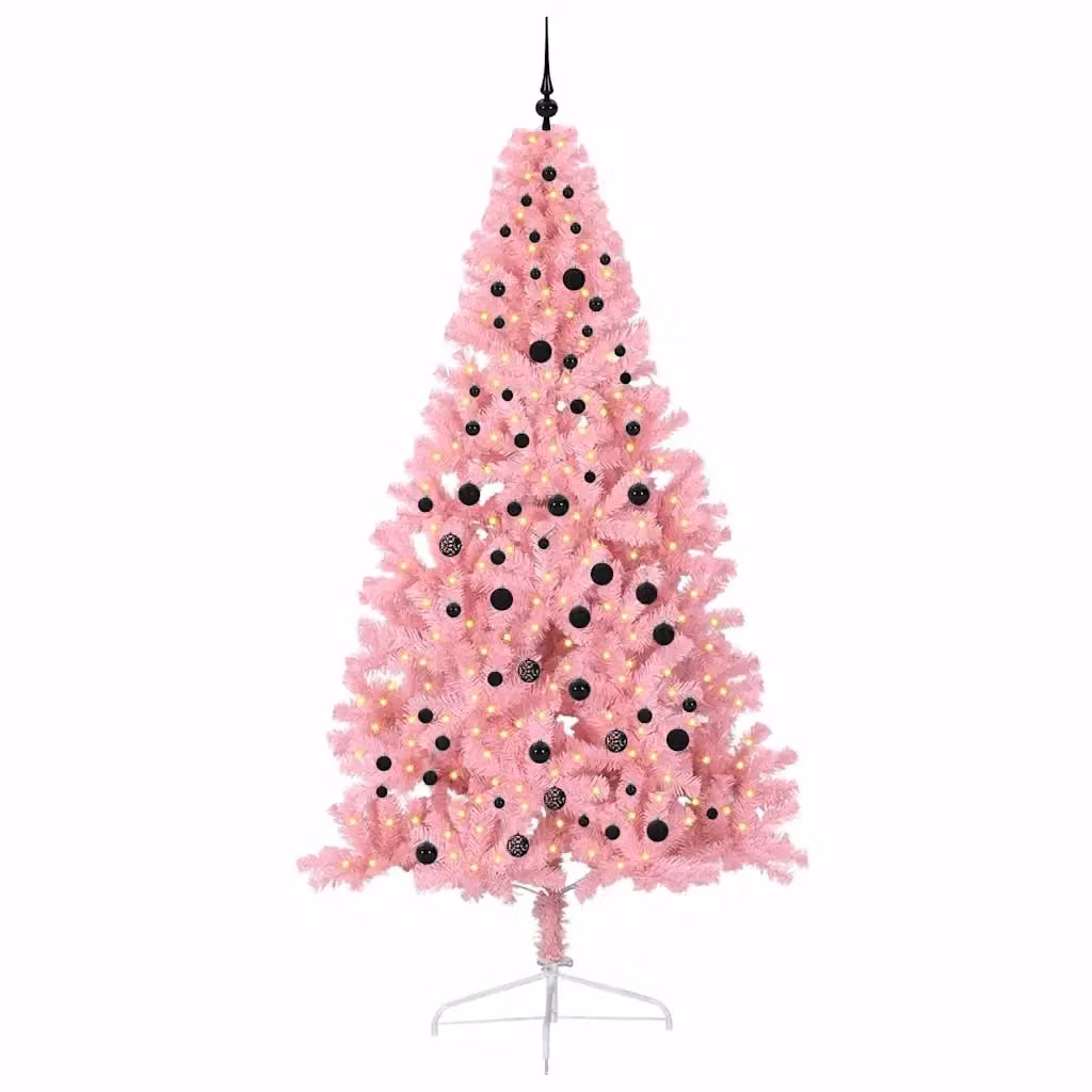 Albero di Natale artificiale moderno vidaXL rosa con luci LED bianco caldo, Altezza: 240 cm – 2