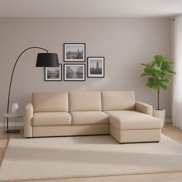 Divano ad angolo Atos TALAMO ITALIA con penisola contenitore reversibile, in tessuto beige, L: 280 cm, H: 95 cm, P: 90 cm