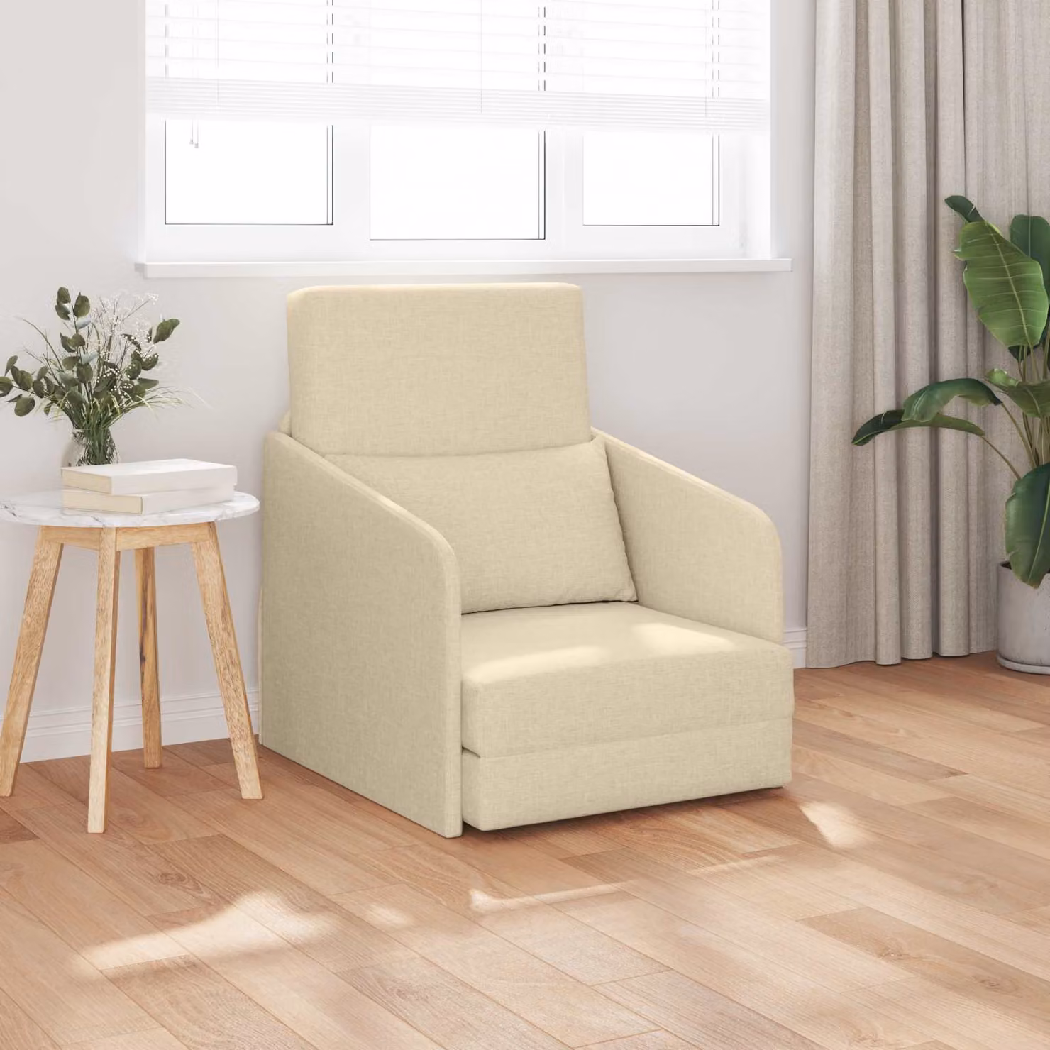 vidaXL Divano letto moderno in tessuto beige con braccioli L/P/H: 65 x 80 x 83 cm