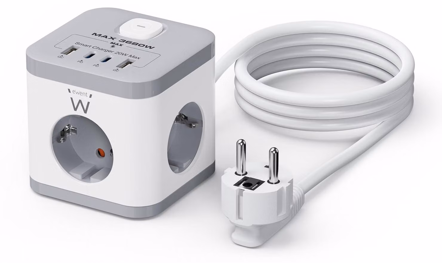 Ewent EW3863 Presa multipla 1,5 m 3 prese CA per interni Grigio, Bianco