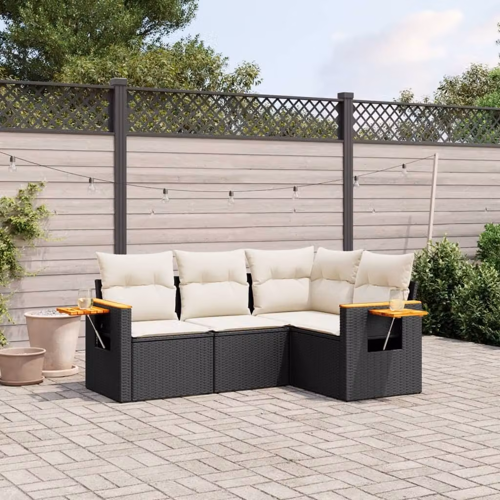 Maison Exclusive - Set Divani da Giardino 4 pz con Cuscini Nero in Polyrattan