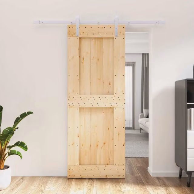 Porta scorrevole moderna vidaXL in legno e acciaio, Bianco e Marrone, L: 80 cm, H: 210 cm