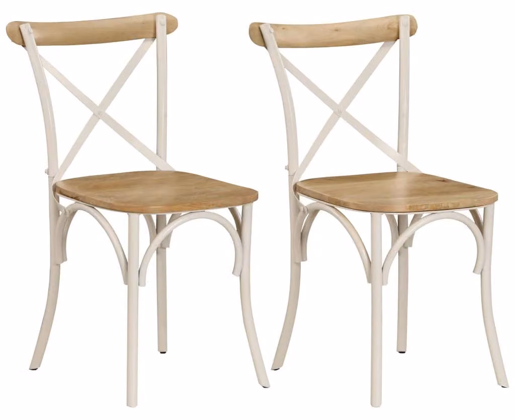 Sedia da pranzo - Sedia - Sedia a conchiglia - Arredamento - Sedia da soggiorno - Legno di mango massello - Struttura in acciaio verniciato di bianco
