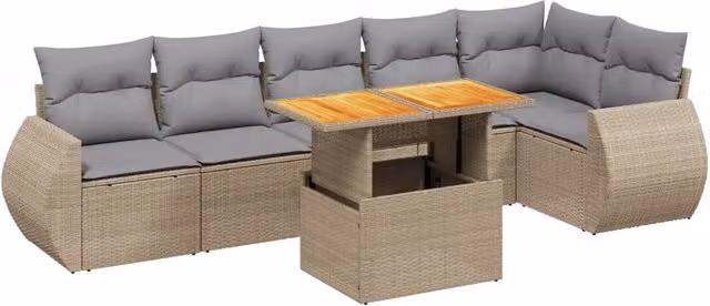 Set Divani da Giardino 7 pz con Cuscini Beige in Polyrattan 3272207