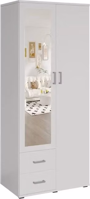Armadio 2 porte con specchio TOM – Dimensioni H185 x L80 x P52 cm – Colore bianco – Stile design