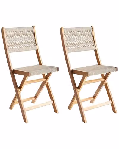 Beliani Set di 2 sedie da giardino pieghevoli in legno di acacia con schienale in corda beige