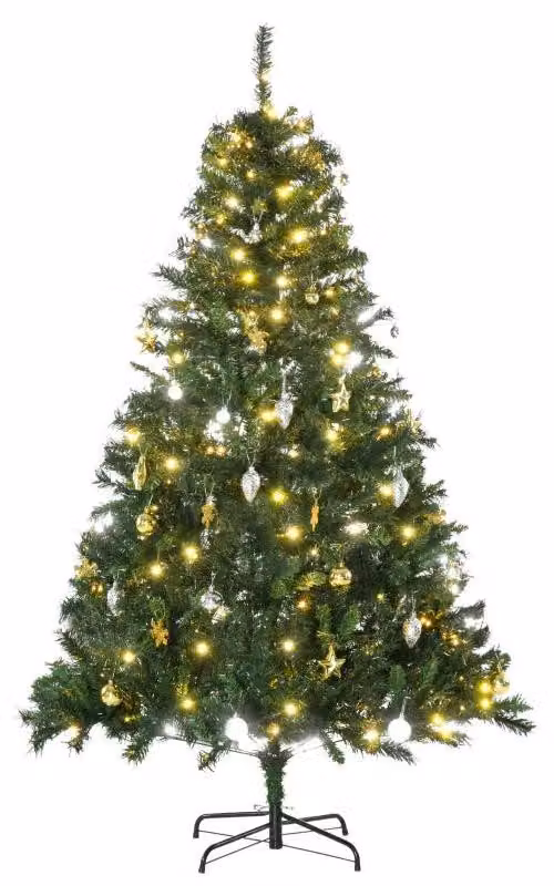 Albero di Natale artificiale, altezza 180 cm, con 200 luci LED e decorazioni natalizie | Colore: verde | Dimensioni: 112x112x180 cm