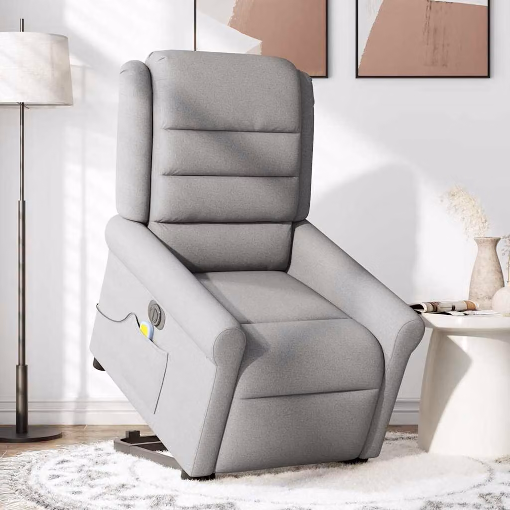 vidaXL Poltrona Alzapersona Massaggi Elettrica Grigio Nuvola Tessuto