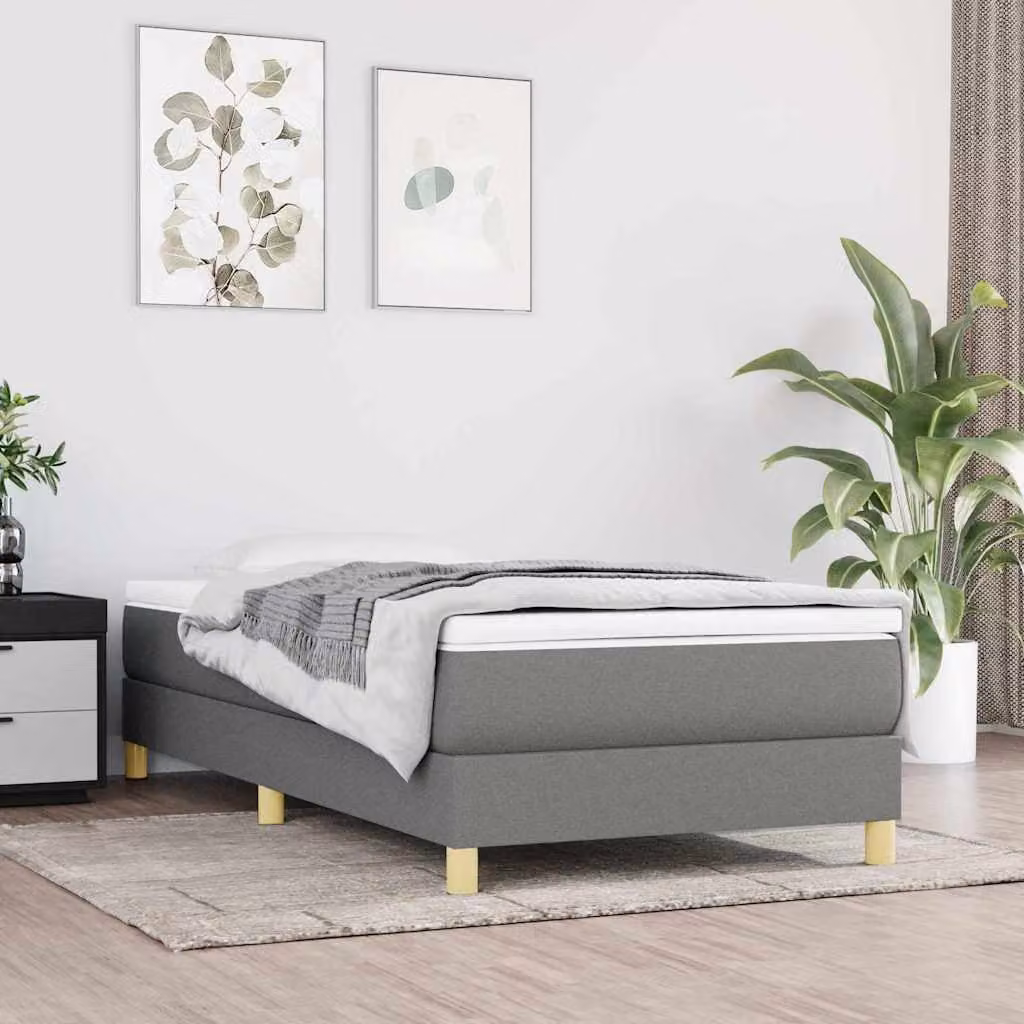 vidaXL Letto Ibrido con Giroletto a Molle e Materasso in Tessuto Grigio e Bianco L/P: 90 x 200 cm