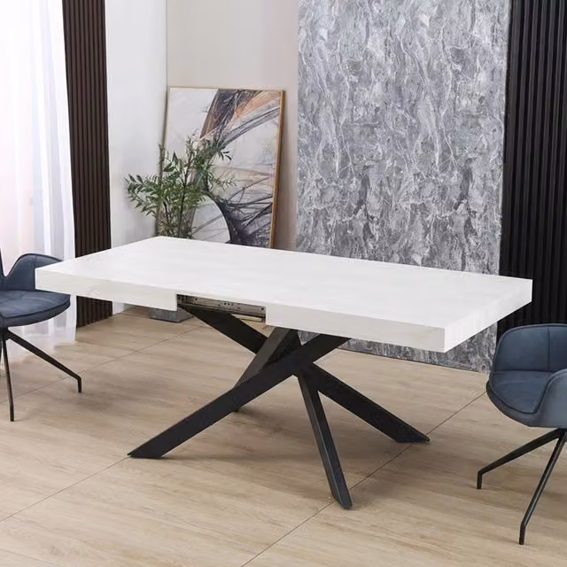 Tavolo rettangolare allungabile Belinda piano bianco e base nera 160x90x75