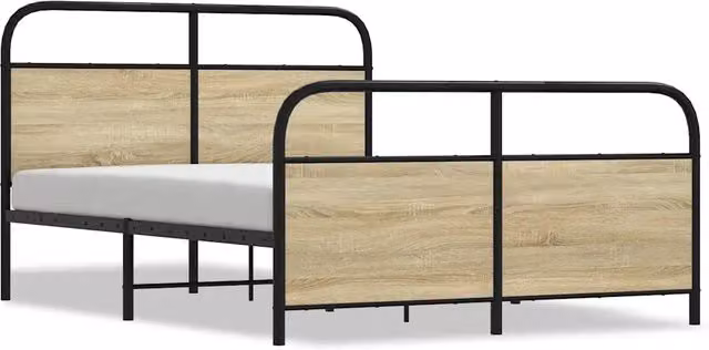 Letto matrimoniale | Letto per adulti | Giroletto senza Materaso in Metallo Rovere Sonoma 137x190 cm