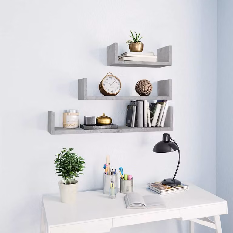 vidaXL Set di 3 Mensole da Muro Moderne in MDF Grigio Cemento