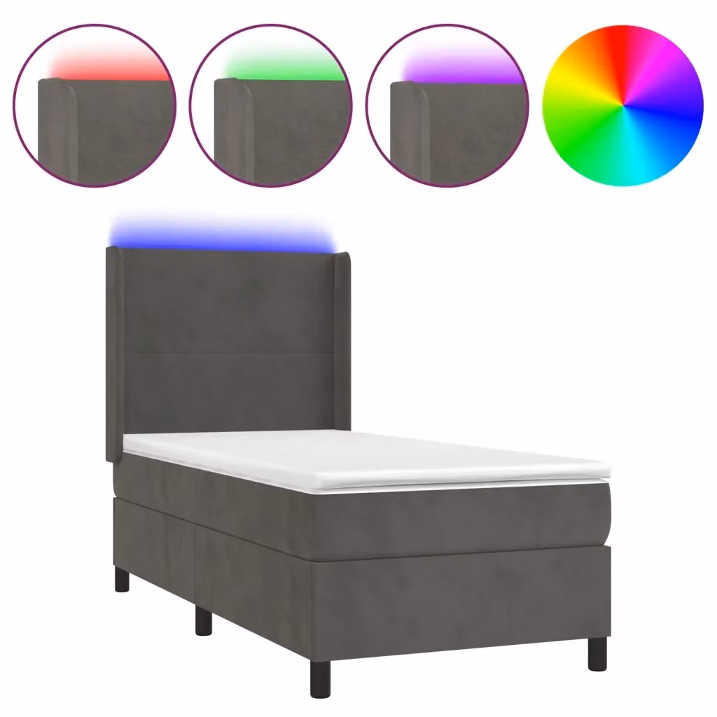 Letto Ibrido con Materasso e LED vidaXL in Velluto Grigio Scuro L/P/H: 90 x 190 cm – 2