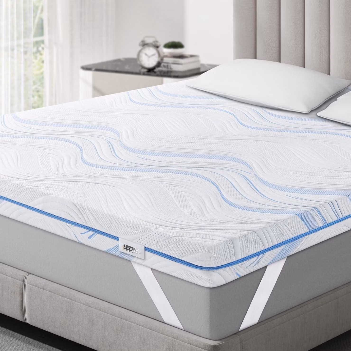 Topper per materasso, dimensioni 80x200 cm, altezza H3/H4, 10 cm, realizzato in schiuma gel con base antiscivolo e rivestimento removibile