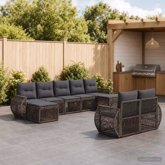 Set Divano da Giardino 9 pz Grigio e Grigio Scuro polyrattan 3435545