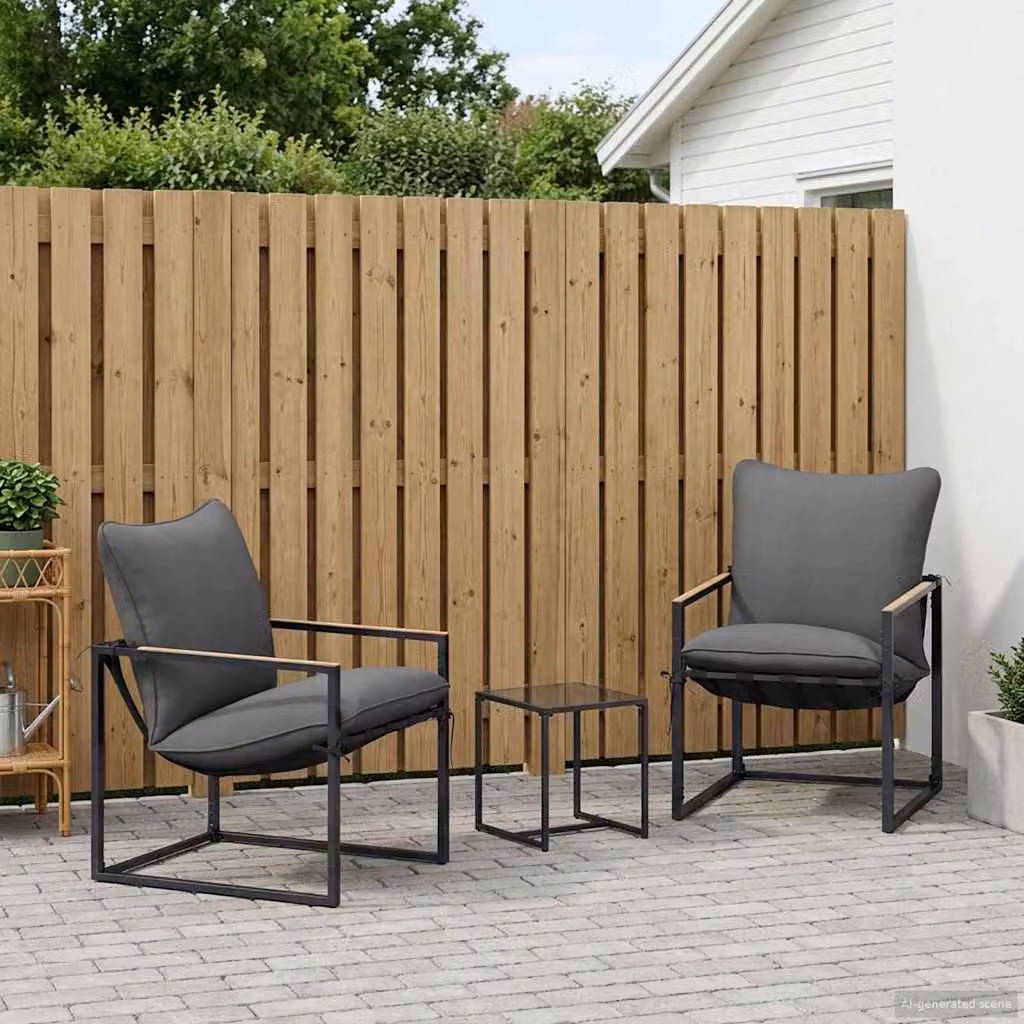 Set Divano da Giardino Moderno vidaXL in Acciaio Verniciato con Cuscini, Nero e Antracite