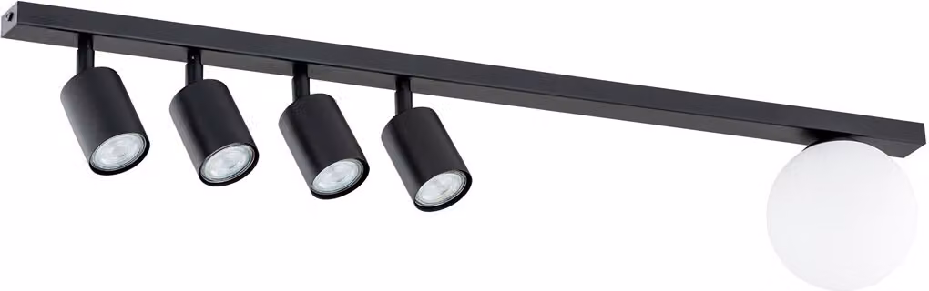 Lampada da soffitto nera con faretti + paralume a barra da 90 cm BASTER 4xGU10 8W + 1xE14 10W Emibig