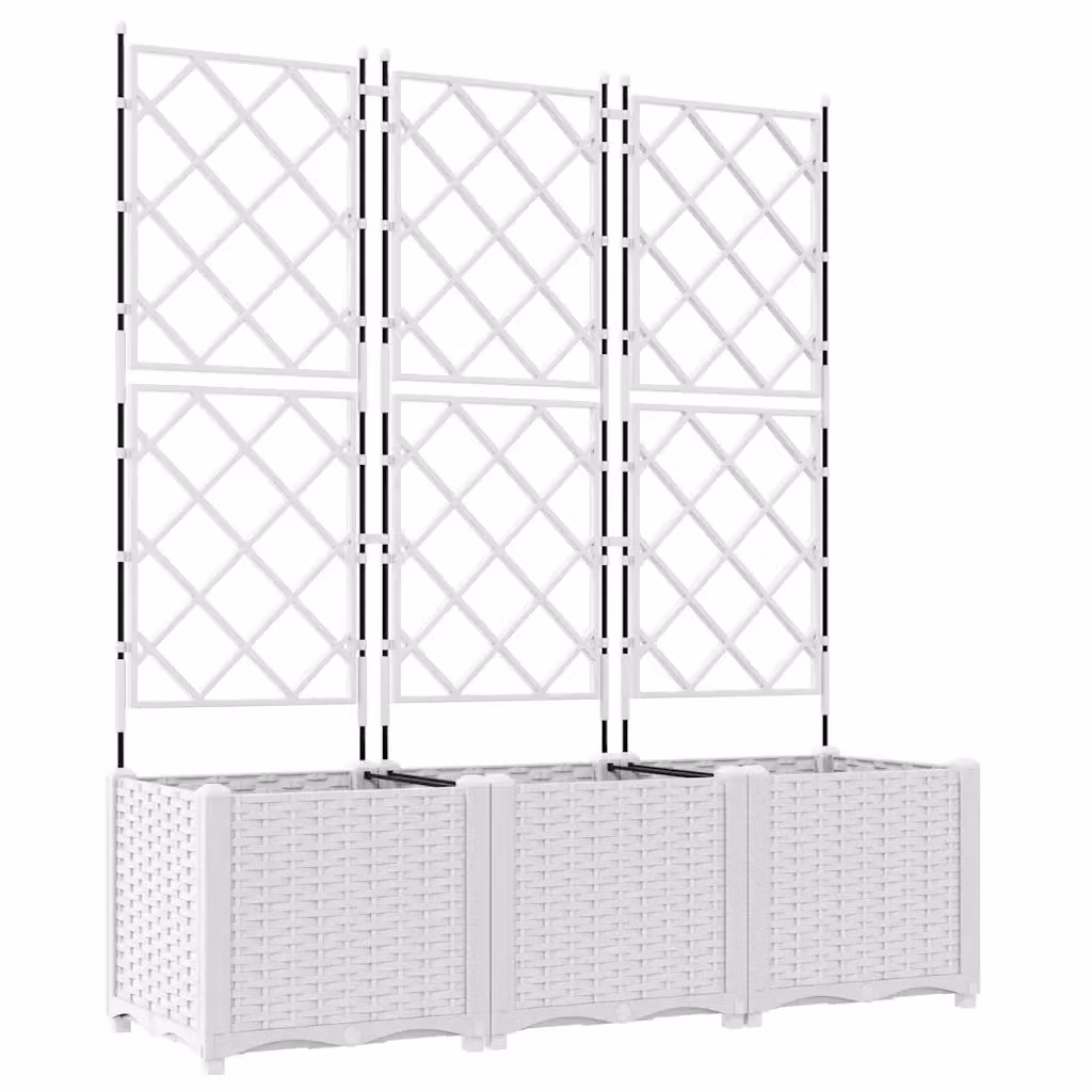 Set di 3 fioriere da esterno con trellis vidaXL in acciaio, colore bianco, L 120 x P 40 x H 143 cm – 2